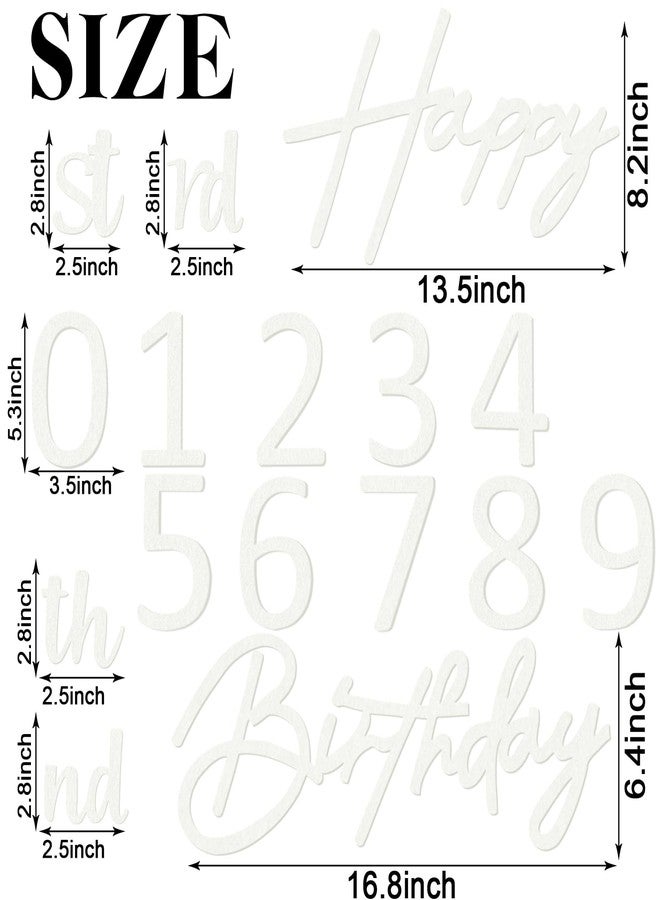MASTRON Happy Birthday with 0-9 Numbers Sign for Backdrop - Felt Custom Age Happy Birthday Decal for Balloon Arch Birthday Decorations Baby Shower - White - Image 2